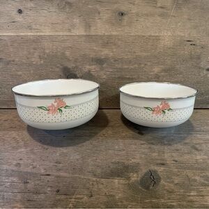 Vintage House Of Lloyd Enamelware Nesting Bowls • Set of 2 Pink Iris Design EUC